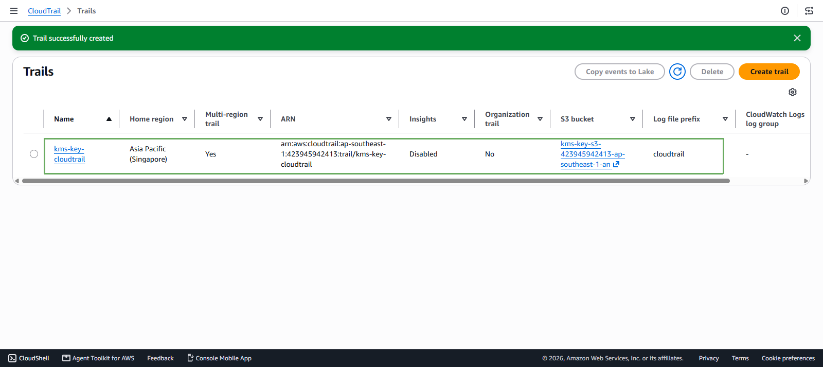 create cloudtrail