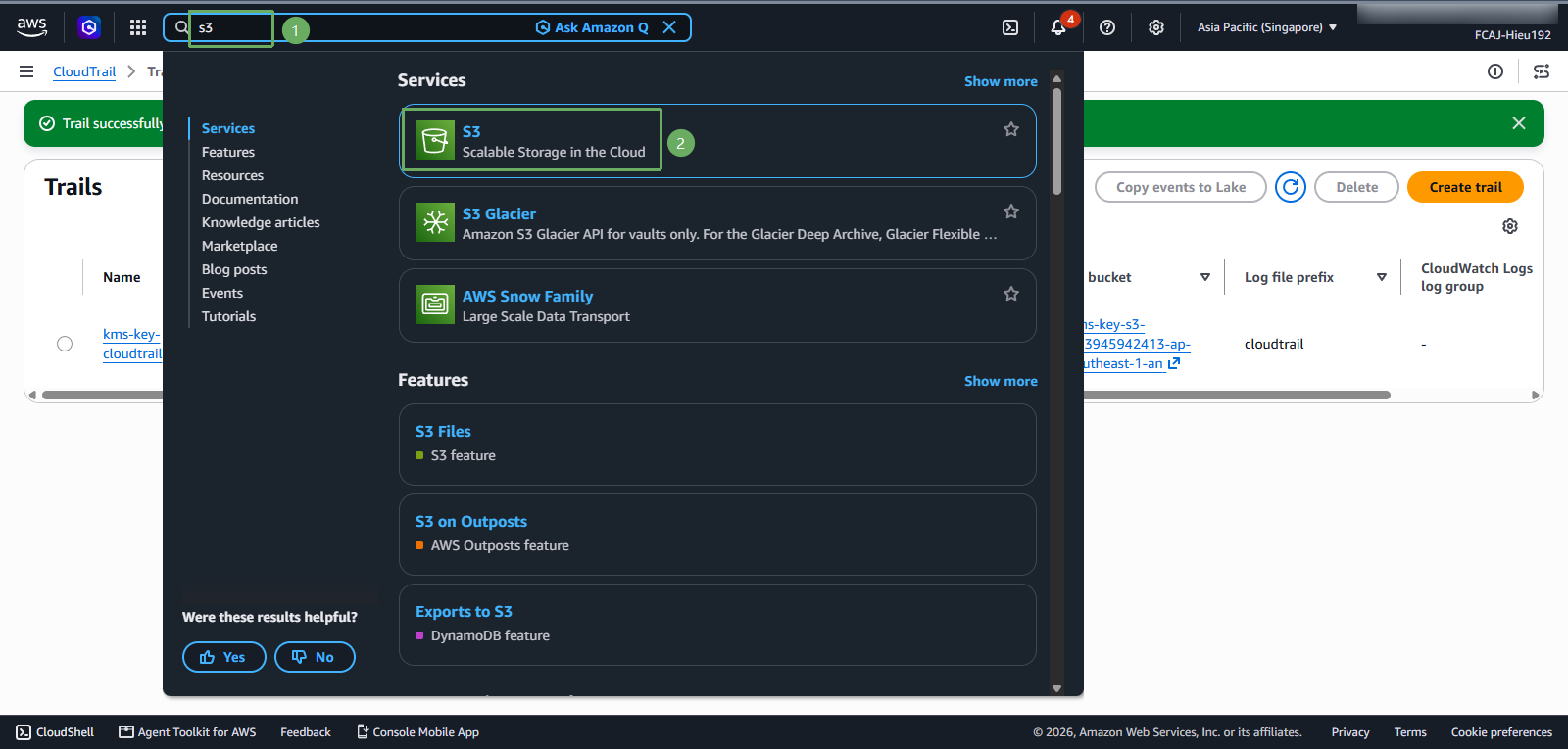 create cloudtrail