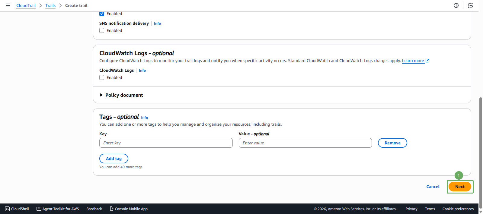 create cloudtrail