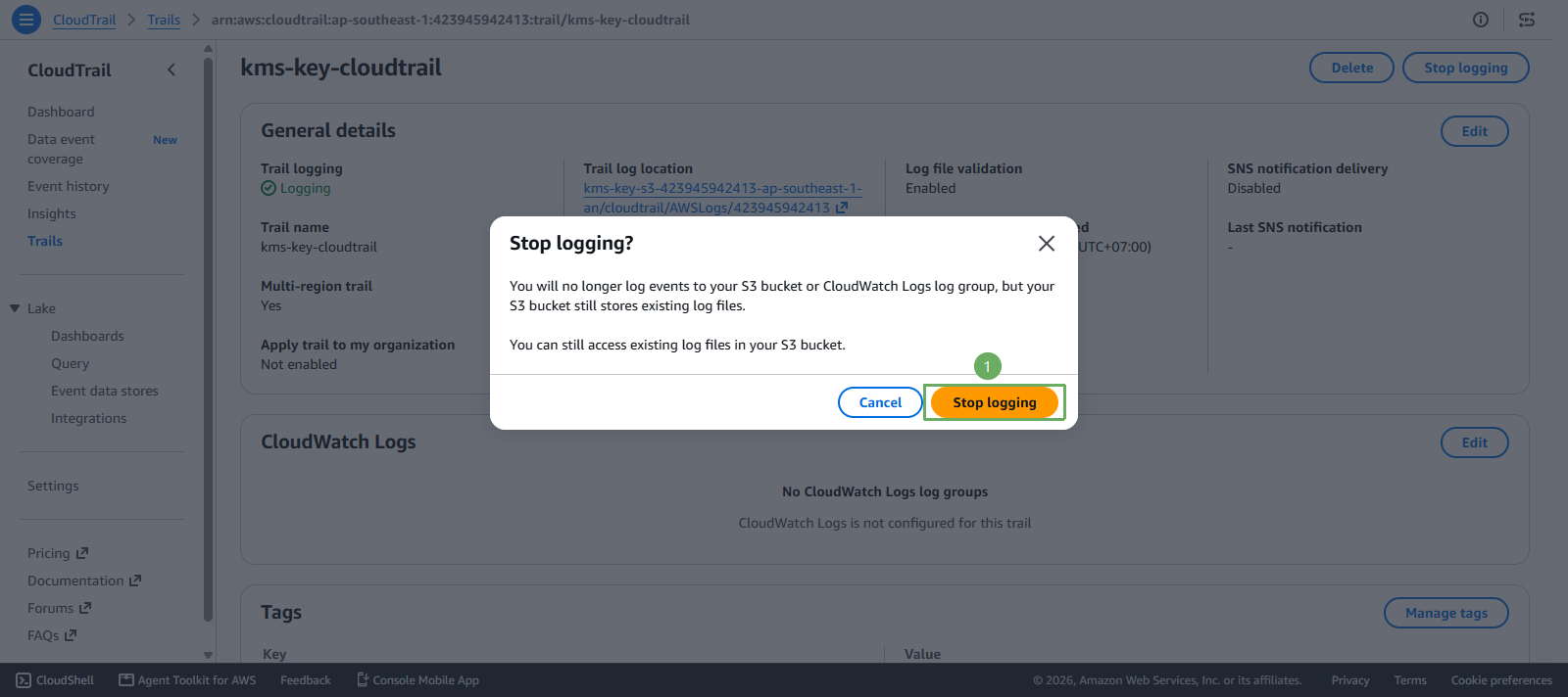 delete cloudtrail
