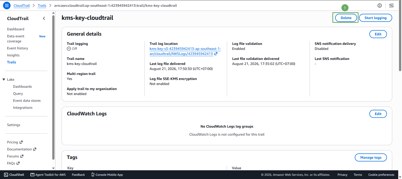 delete cloudtrail