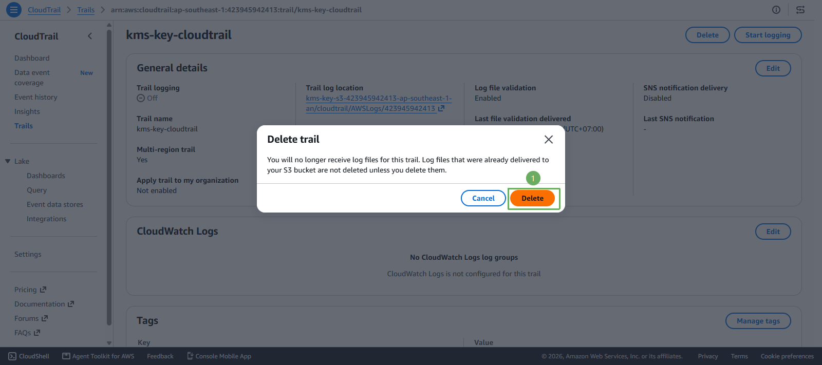 delete cloudtrail