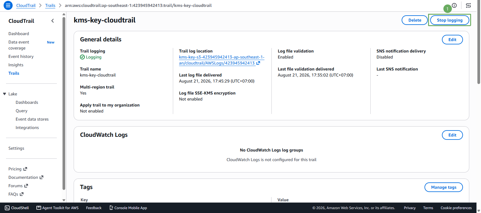 delete cloudtrail