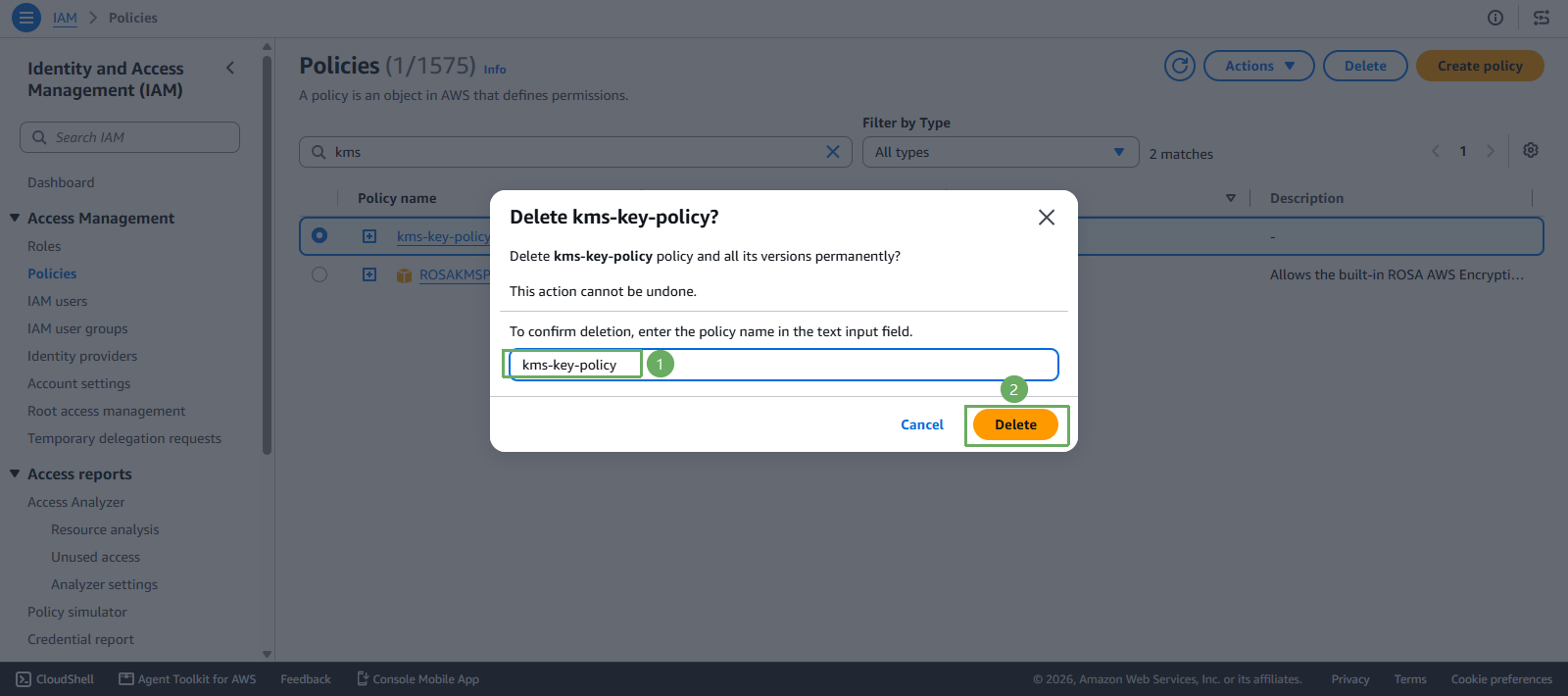 delete role policy